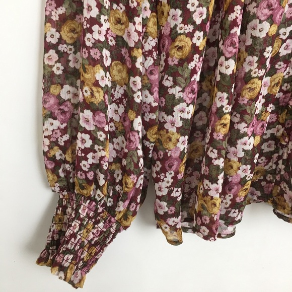 Torrid Crinkle Chiffon Smocked Floral Blouson Sleeve Blouse Size 2X Peasant Top - Picture 12 of 16